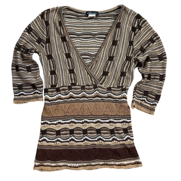 Vintage Y2K Seduction Earth Tone V Neck Knit Top - Picture 3 of 7